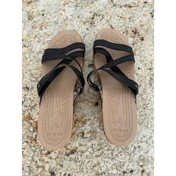 Crocs A-Leigh Wedge Sandals Black Leather, Women's 10 - Picture 4 of 7